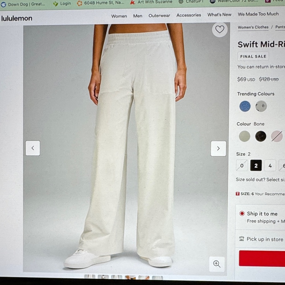 lululemon athletica Wide-Leg Swift Mid-Rise Pants in Bone